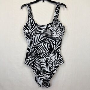 Ocean Pacific OP One Piece Swimsuit Womens S Black White Tropical Leaf